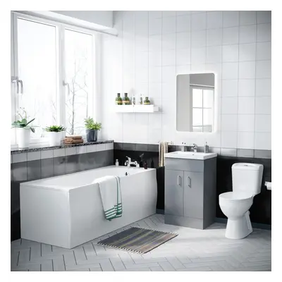 Nanuya 1700mm Bath, WC Toilet & mm Grey Vanity Basin Cabinet