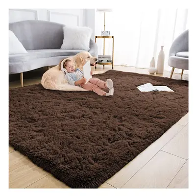 (160 x cm (5ft 3in x 7ft 6in), Brown) Xtra Large Area Rugs Nonslip Soft Shaggy Fluffy Rug Living