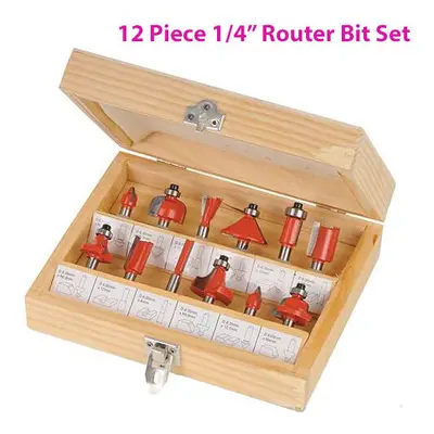 12 Piece 1/4" Inch TCT Router Bit Set Woodwork Cutting Wooden Case