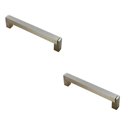 2x Square Section Bar Pull Handle x 15mm 192mm Fixing Centres Satin Nickel