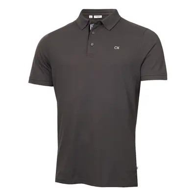 (S, Charcoal Sport) Calvin Klein Mens Campus Button Ribbed Collar Golf Polo Shirt