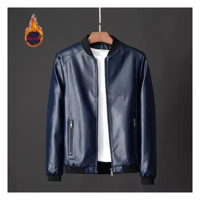 (blue, L) Spring And Autumn New Men&apos;s Pu Leather Jackets Daily Leisure Motorcycle Jackets M