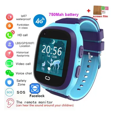 (blue) 4g Kids Smart Watch With Wifi Sos Gps Tracker Video Call Hd Touch Screen Ip67 Waterproof 