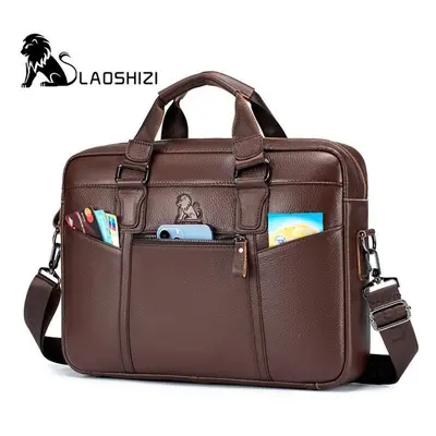 (brown) Laoshizi Men&apos;s Leather Bag Office Bags For Men Bag Man&apos;s Genuine Leather Lapto