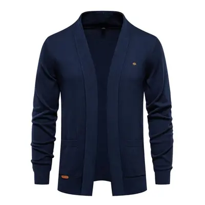 (navy, 85-95 kg) New Winter Cotton Cardigan For Men Quality Mens Sweater Fashion Turn Down Colla