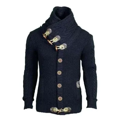 (navy blue, XXL) Mens Buckle Sweater Cardigan Winter Warm Thick Hedging Turtleneck Knitting Jump