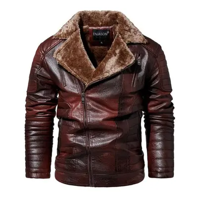 (wine red, 4XL (EU SIZE 2XL)) Men Fashion Leather Jacket Men Autumn Motorcycle Slim Fleece Jacke