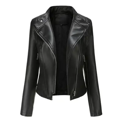 (black, S) Women Faux Leather Biker Jacket Stand Collar Asymmetric Zip Up Pu Moto Coat Short Mot