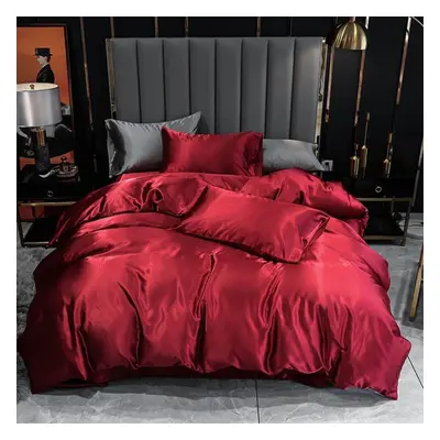 (red, 228*228cm) Colors Luxury Imitation Silk Bedding Set Pcs/ Set Duvet Cover & Pillowcase Set 