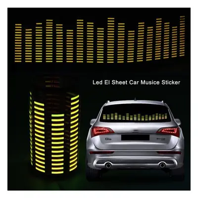 (yellow, 90*25cm) Car Rear Window Sticker Led Sound Activated Equalizer Car Neon El Light Music 