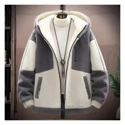 (grey, XXXL) Lamb Fleece Coat Men&apos;s Loose Cotton Thick Men&apos;s Quilted Coat Plus Size