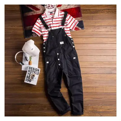 (black, XXL) Men&apos;s Denim Overalls Men&apos;s Retro Casual Jumpsuit Men&apos;s Loose Multi-p