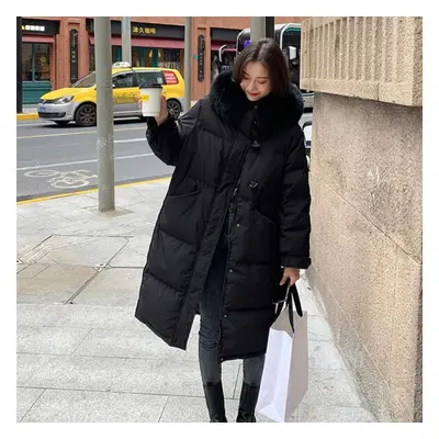 (black, S) Winter Women&apos;s Mid-length Knee-length Fashion Plus Size Cotton Jacket Thickened 