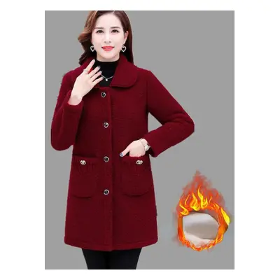 (red, XL) New Middle Aged Elderly Women Plush Thickened Imitation Lamb Wool Coat Mother Cashmere