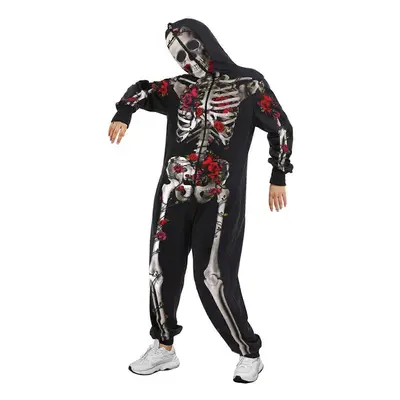 (M, Style 4) Halloween Skeleton Costume for Men Women,Front and Back Print with Zip Up Mask