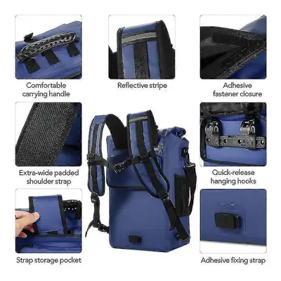 (Blue) 3-in-1 Waterproof Bike Pannier Bicycle Rear Rack Bag Backpack Shoulder Bag Outdoor Cyclin