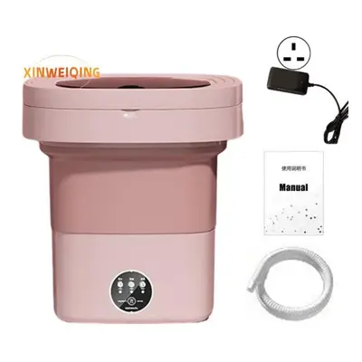 (pink, UK Plug) Set Foldable Washing Machine With Water Pipe,low Noise Energy-saving Portable So