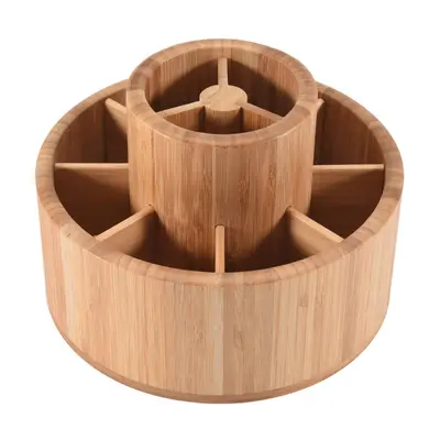 Bamboo Desk Storage Box Rotatable Pen Holder Stationery Storage Box Degree Rotation for School O