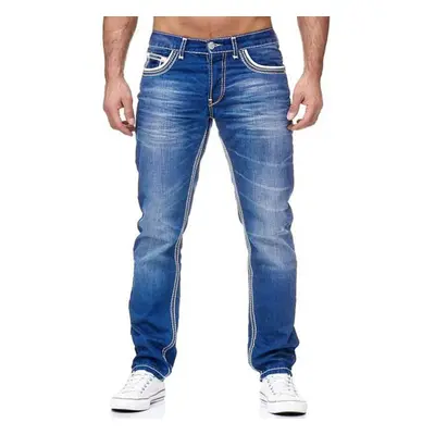 (light blue, XXL) Men&apos;s Casual Skinny Slim Fit Straight Stretch Demin Jeans Long Pants