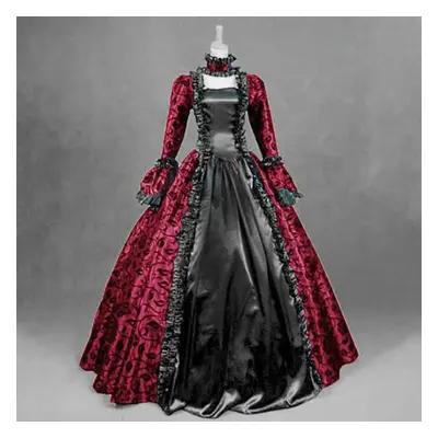 (hot pink, XXXXXL) (dida) Women Fall Winter Gothic Retro Floral Print Ball Gowns Gowns Dress