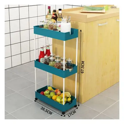 (blue, 38.5*17*67.5cm) 2/3/4 Tier Slim Storage Cart Kitchen Bathroom Organizer Shelf Mobile Shel