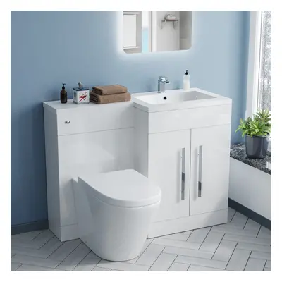 Nes Home 1100mm RH Vanity Sink Unit Back to Wall WC Rimless Toilet Flat Pack