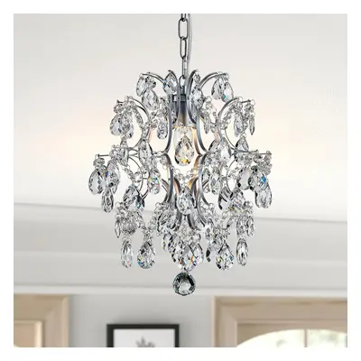 (H 40cm x D 32cm, Silver) Modern Pendant Chandelier Crystal Raindrop Lighting Ceiling Fixture