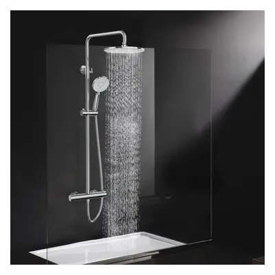 (25cm round, Chrome) Thermostatic shower mixer set Chrome, cm round overhead shower, spray types