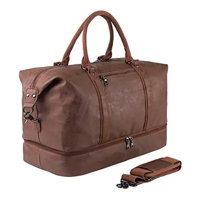 Leather Travel Bag with Shoe Pouch,Weekender Overnight Bag Waterproof PU Leather Large Carry On 