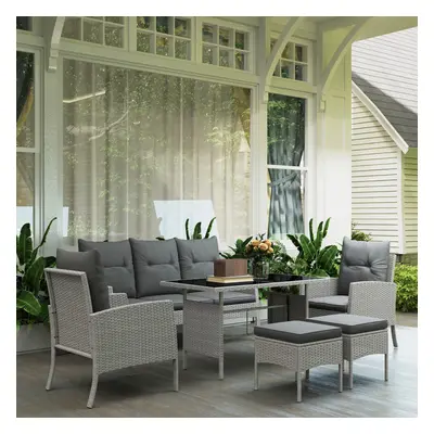 Outsunny Pieces Rattan Garden Furniture Sofa Set, Grey