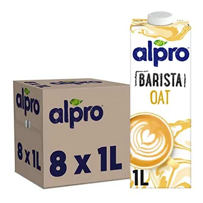 Alpro Barista Foamable Oat Plant-Based Long Life Drink, Vegan & Dairy Free, 1L (Pack of 8) Packa