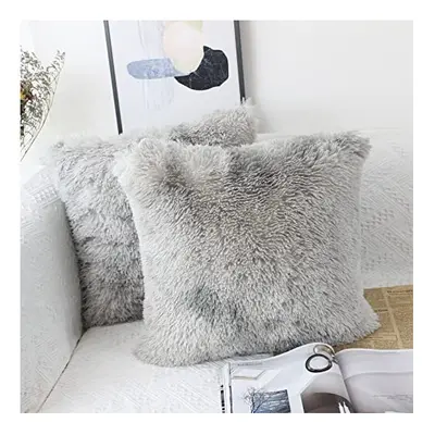 Set of 50 x 50cm Faux Fur Fluffy Cushion Covers Soft Throw Pillow Case 20x20 Grey Decorative Squ