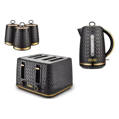 Tower Empire Kettle, Slice Toaster & Bread Bin Kitchen Set (Black)