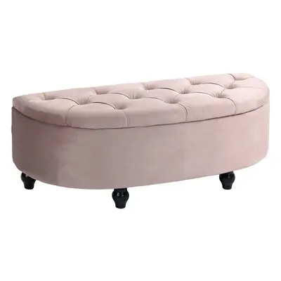 HOMCOM Semi-Circle Storage Ottoman Bench Tufted Upholstered Pink