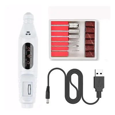 (White) USB Portable Electric Nail Polisher Pen Nail Manicure Sharpener Nail Drill Machine