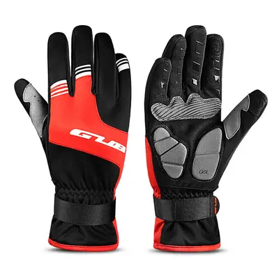 (Black+Red, XL) Cycling Screen Touch Full Fingers Bike Gloves Waterproof Bicycle Gloves Motorcyc