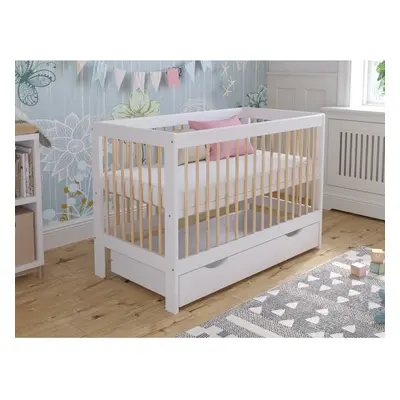 (White/Pine) Luca | Cot Bed 120x60cm with drawer & mattress