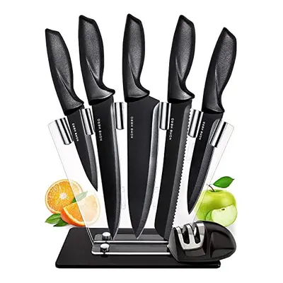 Ultra-Sharp Stainless Steel Kitchen Knife Set - Chef Knives Set (7 pcs Set - Black with Knife Bl