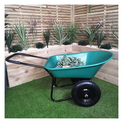 Heavy Duty Wheel Outdoor Pneumatic Plastic Garden Wheelbarrow in Green