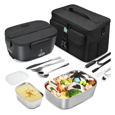 (Black L) Electric Lunchbox Food Warmer, Efficient Heating Lunchbox Set Thermal Bag, Large Cutle