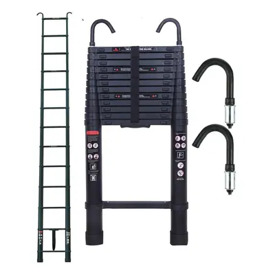 (5m with hooks (Black)) Telescopic Ladder Aluminium Telescoping Ladders Collapsible Extendable P