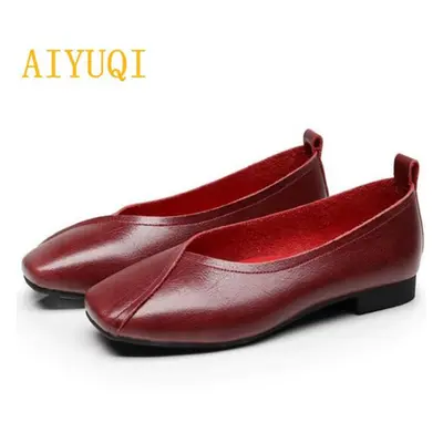 (red, 43) Women&apos;s Casual Shoes Autumn Genuine Leather Women Flat Shoes Onon-slip Mother Fla