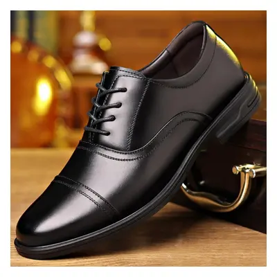 (black, 43) Leather Shoes Autumn Cowhide British Dress Shoes Three-joint Non-slip Business Lace-