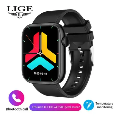 (black, silicone strap) LIGE Body Temperature Smart Watch Women 1.85 Inch Rotary Keys Sports Bra