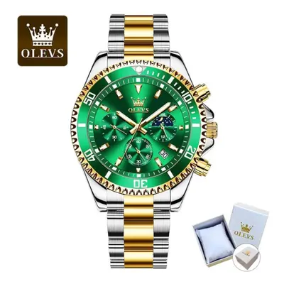 (green) Olevs With Gift Box Multifunctional Chronograph Three Eyes Green Water Ghost Waterproof 