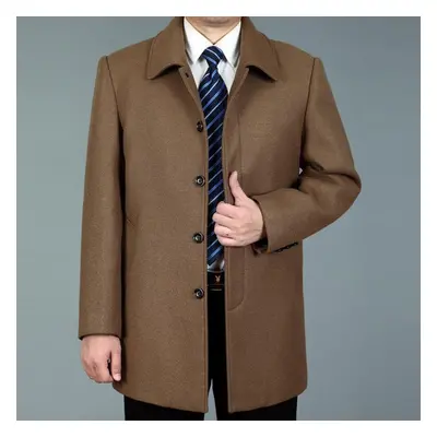 (yellow, 2XL) Men Woolen Coat Autumn Mens Wool Coat Men Pea Coat Winter Long Jackets Overcoat Tu