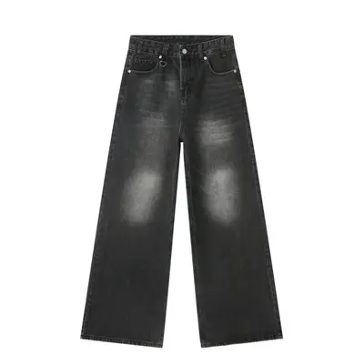 (black gray, S) Vintage Men&apos;s Baggy Denim Trousers Streetwear Wide Leg Loose Denim Pants Fa