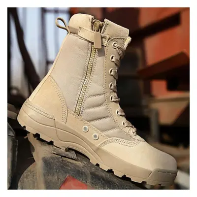 (khaki, 44) Mens Boots Special Force Leather Waterproof Desert Combat Ankle Boot Army Work Men&a