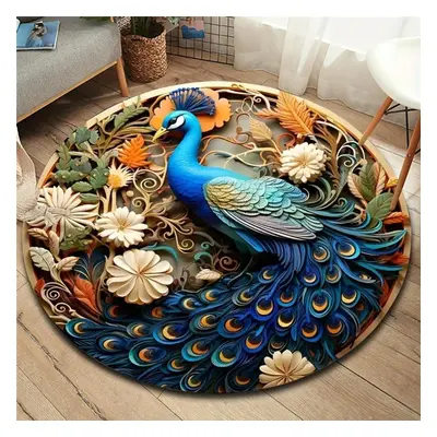 (150X150cm) 1pcs Non Slip Area Rug Peacock Bedroom Carpet Cartoon Round Area Rug Living Room Flo