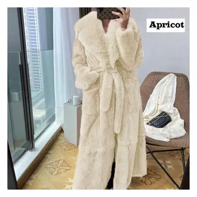 (apricot, 3XL) Winter Women Fashion Coat Color Plus Size Coat Luxury Jacket Fur Coat Ladies Warm